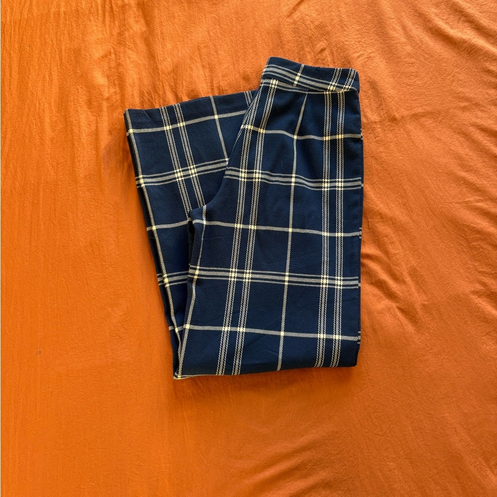 Forever 21 Navy and White Plaid High-Rise Wide Leg Pants